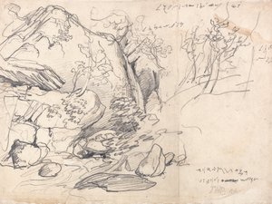 Studie van een Berg met Bomen
